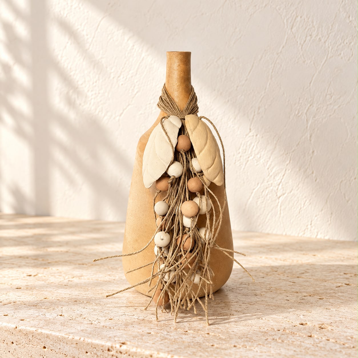 WhatsApp Image 2026-10-20 at 14.49.42 (1) Vaso de Cerâmica com Colar de Sisal e Folhas – Família Gomes - Imagem 1